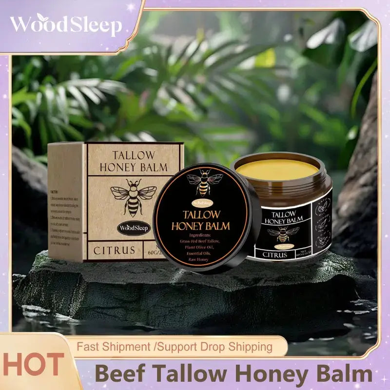 Organic grass-fed beef tallow honey balm for nourishing skin – Available at Ataraxia Attire