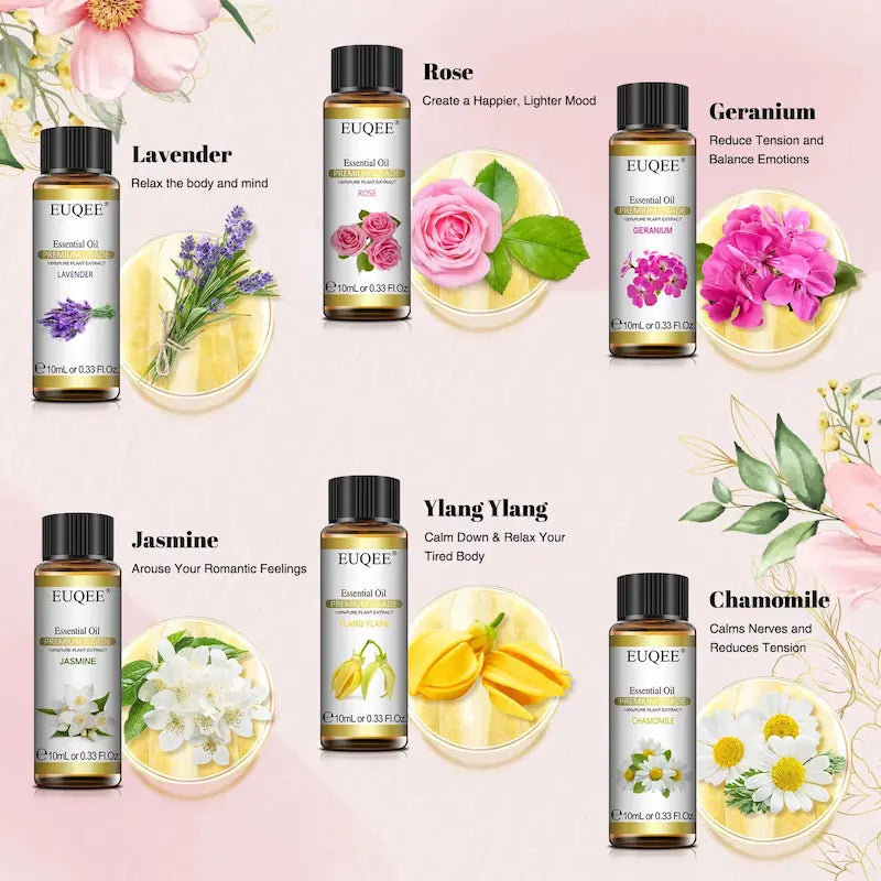 Floral essential oils set – 6 bottles for diffuser or candles- at Ataraxia Attire