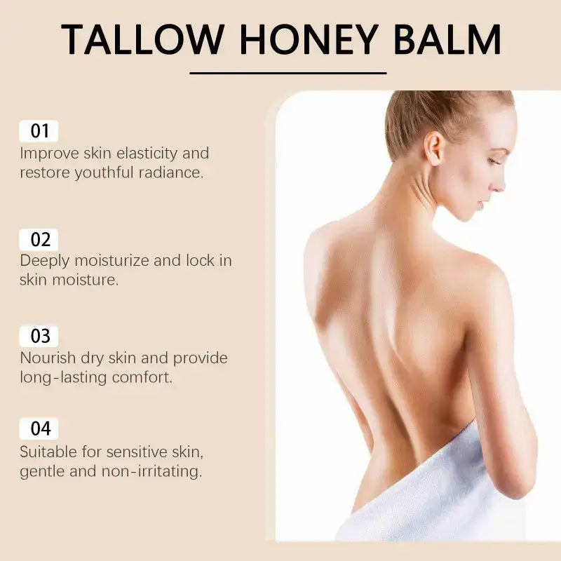 Organic grass-fed beef tallow honey balm for nourishing skin – Available at Ataraxia Attire